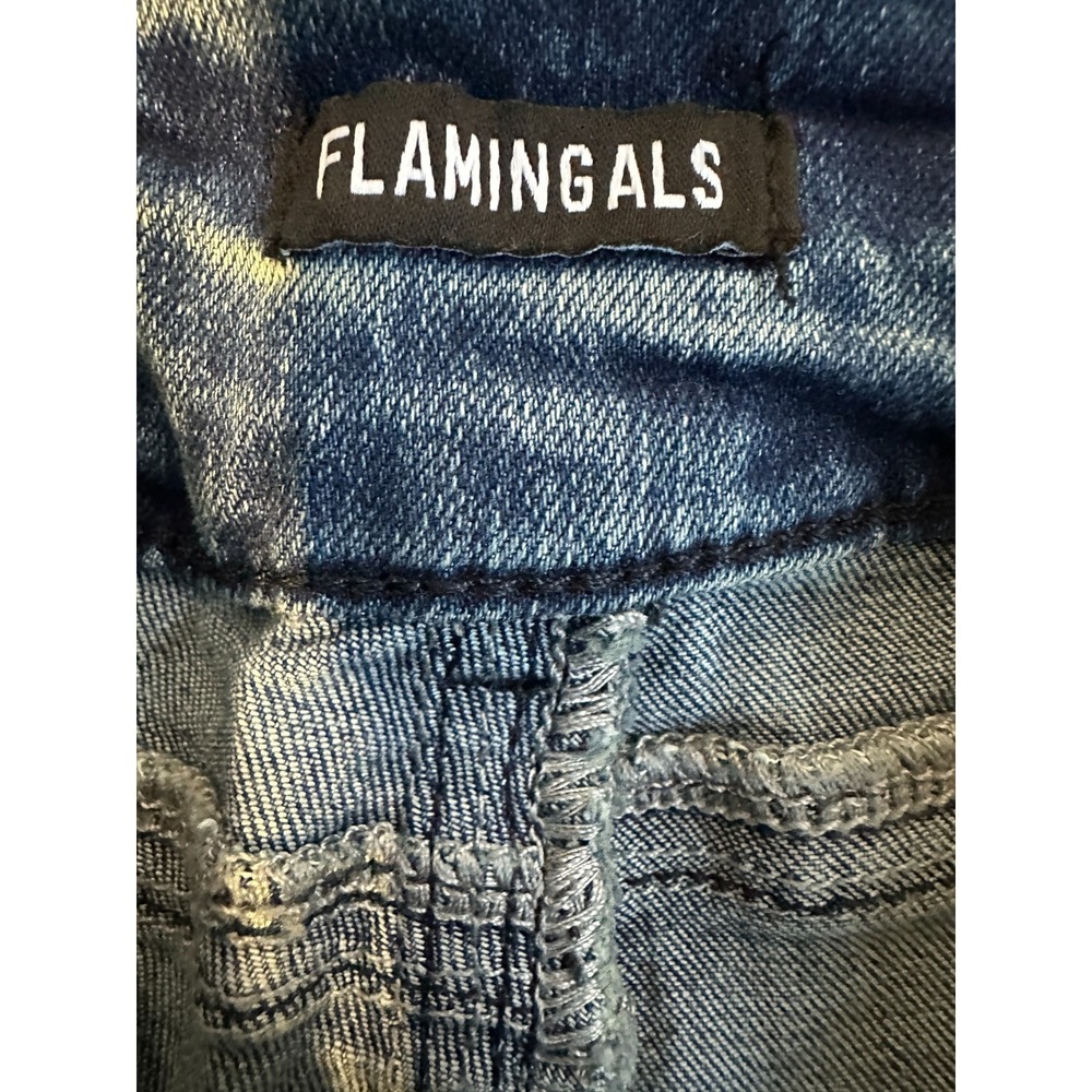FLAMINGALS Cross Embroidery Ripped Double Button Mid Rise Bootcut Jeans 2XL - Picture 8 of 15